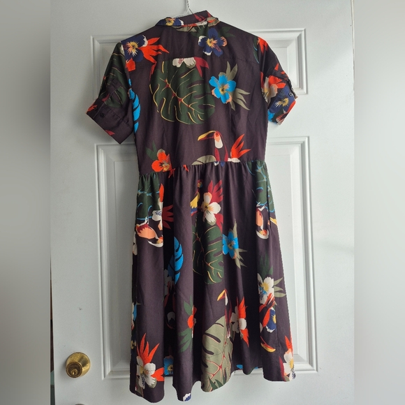Tristan Black Floral Bird Midi Dress - Picture 3 of 10